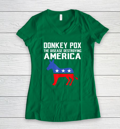 Donkey Pox The Disease Destroying America Funny Anti Biden Women's V-Neck T-Shirt 3