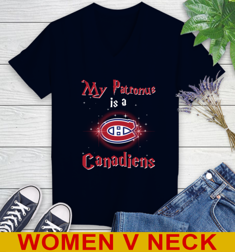 NHL Hockey Harry Potter My Patronus Is A Montreal Canadiens Women's V-Neck T-Shirt 2