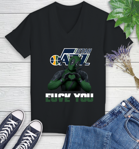 NBA Utah Jazz Deadpool Love You Fuck You Basketball Sports Women's V-Neck T-Shirt