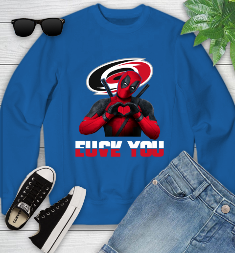 NHL Carolina Hurricanes Deadpool Love You Fuck You Hockey Sports Youth Sweatshirt 7