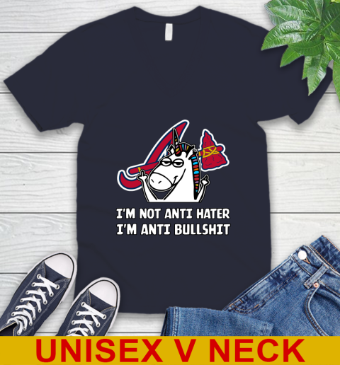 Atlanta Braves MLB Baseball Unicorn I'm Not Anti Hater I'm Anti Bullshit V-Neck T-Shirt 3