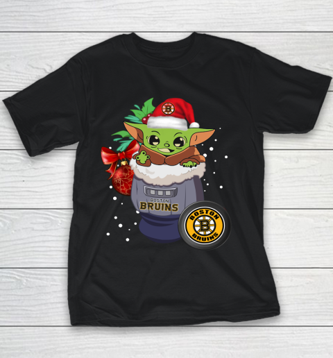 Boston Bruins Christmas Baby Yoda Star Wars Funny Happy NHL Youth T-Shirt 2