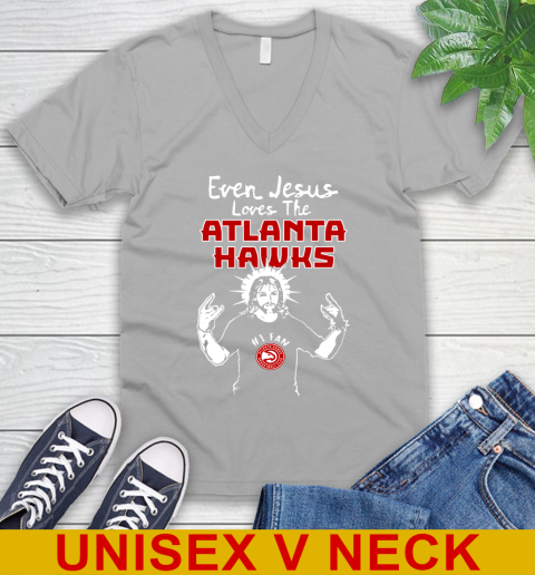 Atlanta Hawks NBA Basketball Even Jesus Loves The Hawks Shirt V-Neck T-Shirt 3