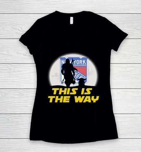 New York Rangers NHL Ice Hockey Star Wars Yoda And Mandalorian This Is The Way Women's V-Neck T-Shirt