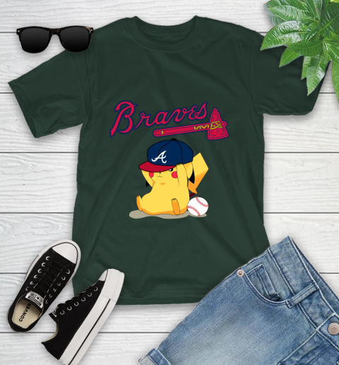 MLB Pikachu Baseball Sports Atlanta Braves Youth T-Shirt 5
