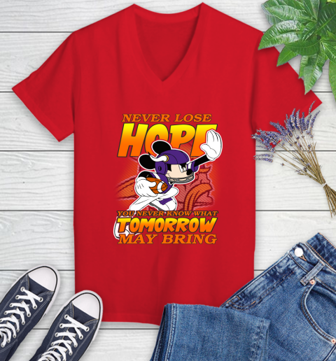 Minnesota Vikings NFL Football Mickey Disney Never Lose Hope Women's V-Neck T-Shirt 11