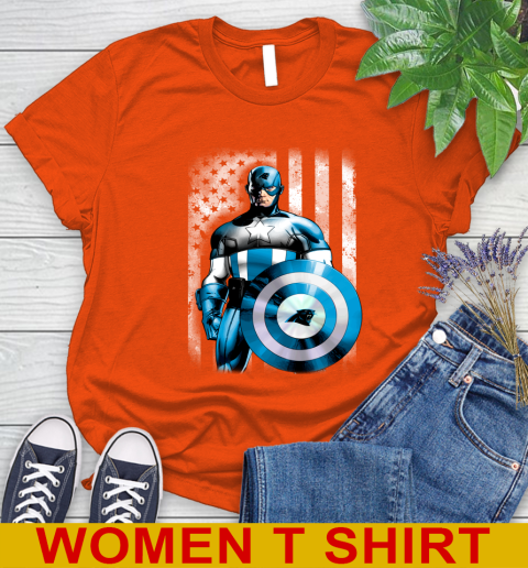 Carolina Panthers NFL Football Captain America Marvel Avengers American Flag Shirt Women's T-Shirt 3