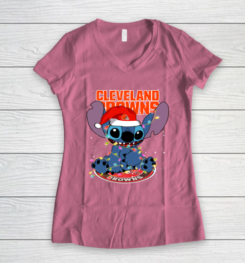 Cleveland Browns NFL Football noel stitch Christmas Women's V-Neck T-Shirt - Image 8