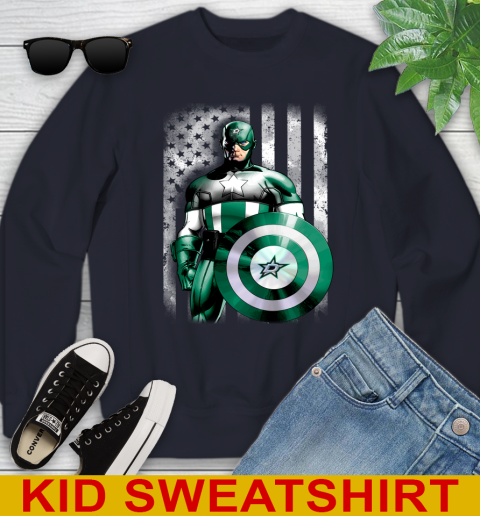 Dallas Stars NHL Hockey Captain America Marvel Avengers American Flag Shirt Youth Sweatshirt 2