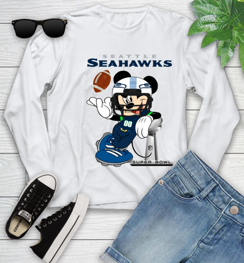 NFL Seattle Seahawks Mickey Mouse Disney Super Bowl Football T Shirt Youth Long Sleeve