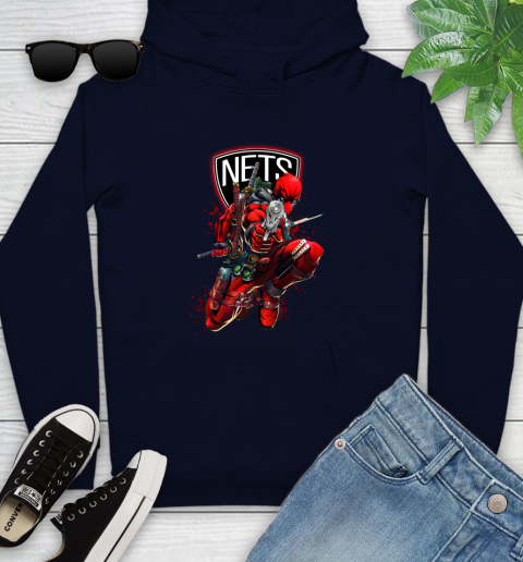 NBA Deadpool Marvel Comics Sports Basketball Brooklyn Nets Youth Hoodie 4