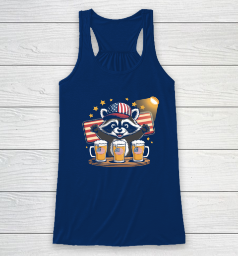 Raccoon red white and brew Funny Independence Day 4th of July Racerback Tank 4