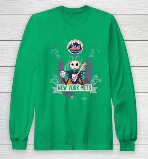 MLB New York Mets Baseball Jack Skellington Halloween Long Sleeve T-Shirt 4