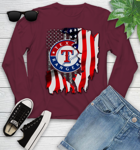 Texas Rangers MLB Baseball American Flag Youth Long Sleeve 6