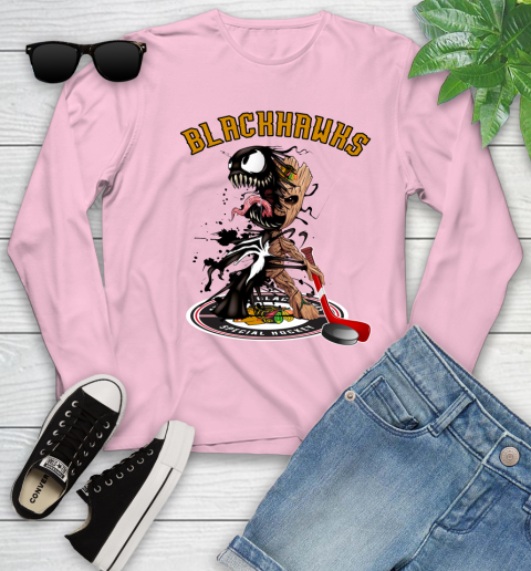 NHL Chicago Blackhawks Hockey Venom Groot Guardians Of The Galaxy Youth Long Sleeve 10