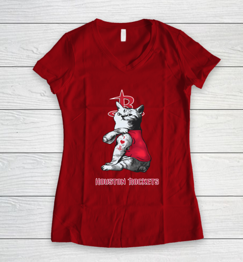 NBA Basketball My Cat Loves Houston Rockets Women's V-Neck T-Shirt 8