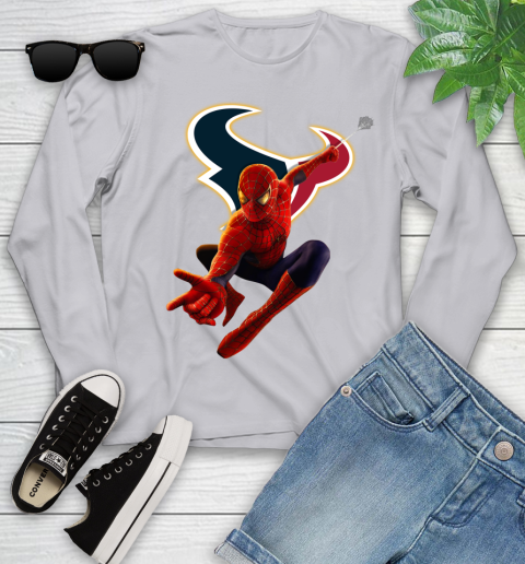 NFL Spider Man Avengers Endgame Football Houston Texans Youth Long Sleeve 6 NFL Spider Man Avengers Endgame Football Houston Texans Youth Long Sleeve - Image 6