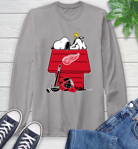 Detroit Red Wings NHL Hockey Snoopy Woodstock The Peanuts Movie Long Sleeve T-Shirt 6
