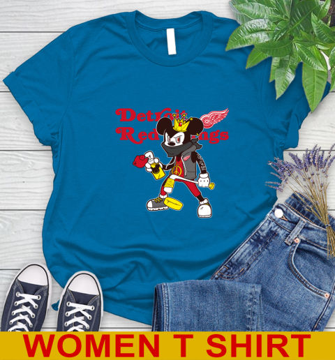Detroit Red Wings NHL Hockey Mickey Peace Sign Sports Women's T-Shirt 7