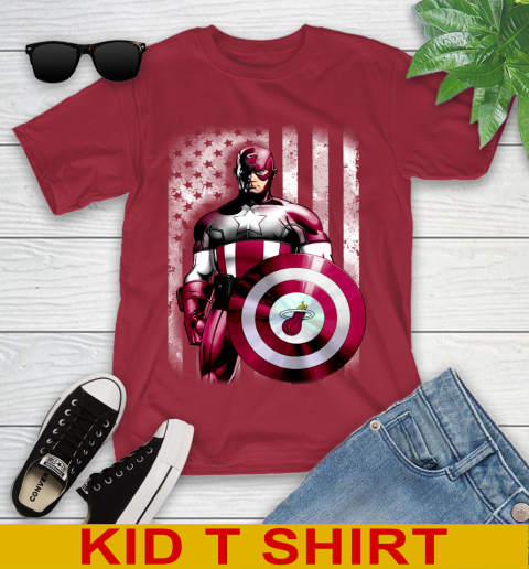 Miami Heat NBA Basketball Captain America Marvel Avengers American Flag Shirt Youth T-Shirt 12