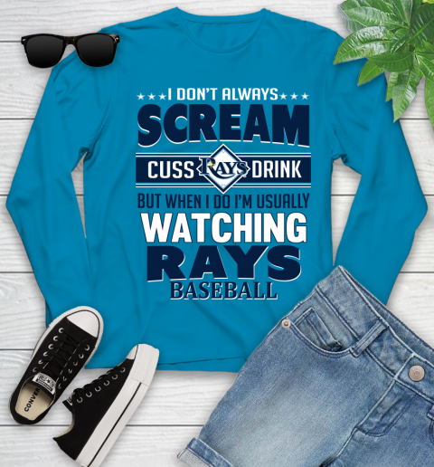 Tampa Bay Rays MLB I Scream Cuss Drink When I'm Watching My Team Youth Long Sleeve 8