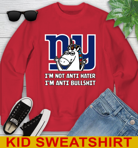 New York Giants NFL Football Unicorn I'm Not Anti Hater I'm Anti Bullshit Youth Sweatshirt 8