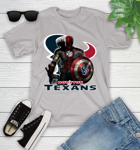 NFL Captain America Thor Spider Man Hawkeye Avengers Endgame Football Houston Texans Youth T-Shirt 12
