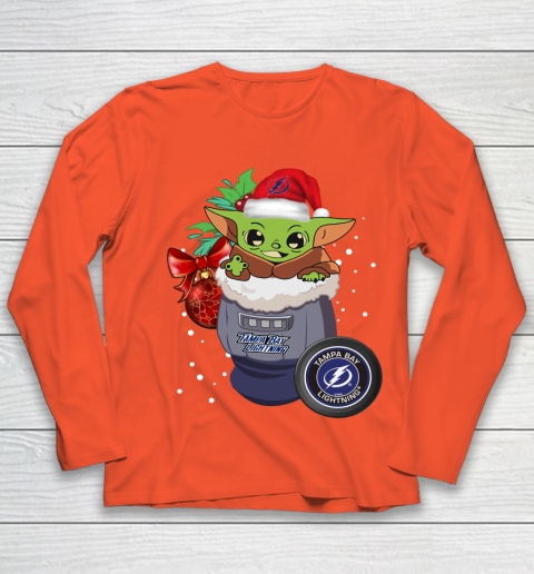 Tampa Bay Lightning Christmas Baby Yoda Star Wars Funny Happy NHL Youth Long Sleeve 4