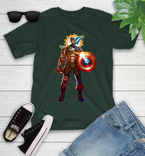 NFL Captain America Marvel Avengers Endgame Football Sports Miami Dolphins Youth T-Shirt 5
