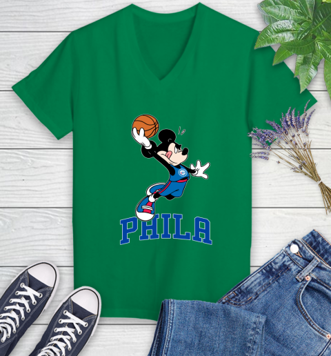 NBA Basketball Philadelphia 76ers Cheerful Mickey Mouse Shirt Women's V-Neck T-Shirt 5