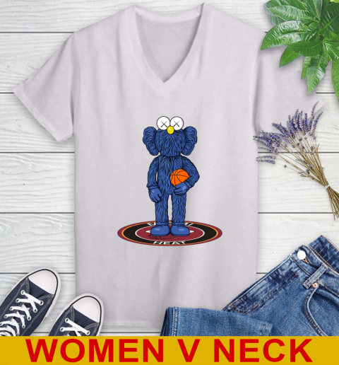 NBA Basketball Miami Heat Kaws Bff Blue Figure Shirt Women's V-Neck T-Shirt