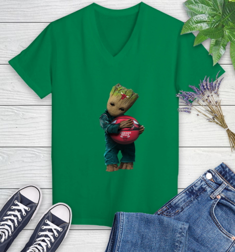 NBA Groot Guardians Of The Galaxy Basketball Sports Chicago Bulls Women's V-Neck T-Shirt 5
