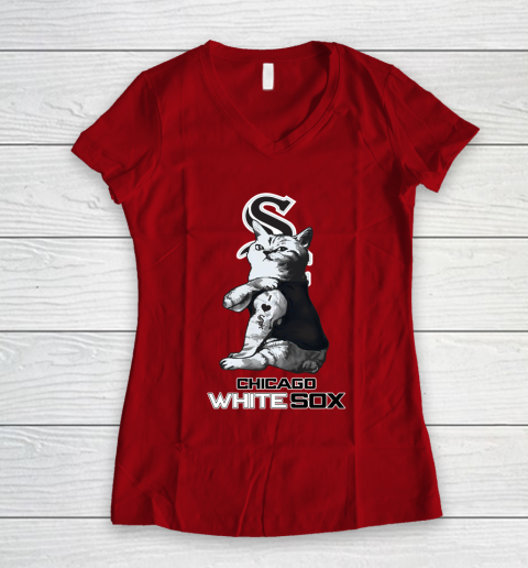 MLB Baseball My Cat Loves Chicago White Sox Women's V-Neck T-Shirt 8