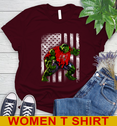 Tampa Bay Buccaneers Hulk Marvel Avengers NFL Football American Flag Women's T-Shirt 6