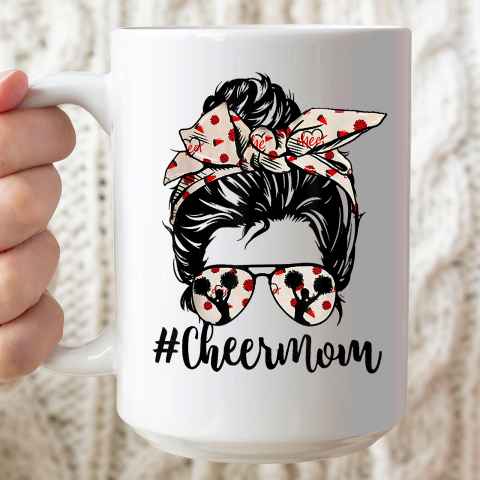 Cheer Mom Messy Bun Cheerleader Bleached Mothers Day Ceramic Mug 15oz
