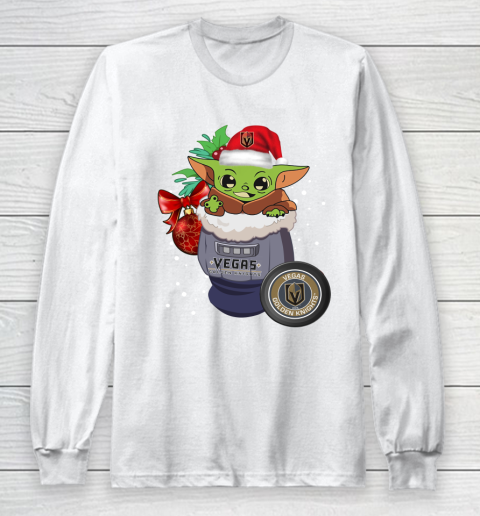 Vegas Golden Knights Christmas Baby Yoda Star Wars Funny Happy NHL Long Sleeve T-Shirt 2