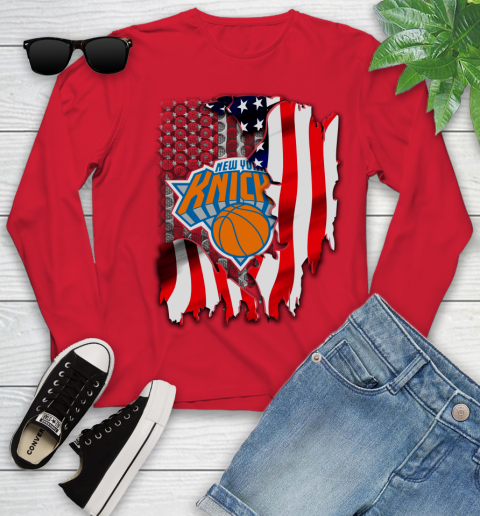 New York Knicks NBA Basketball American Flag Youth Long Sleeve 11