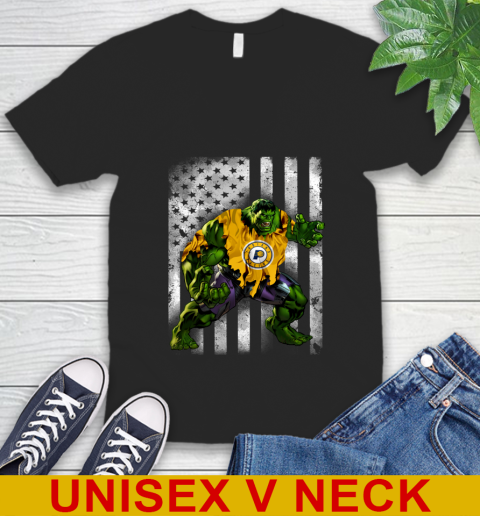 Indiana Pacers Hulk Marvel Avengers NBA Basketball American Flag V-Neck T-Shirt