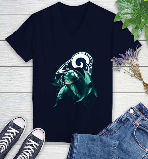 NFL Batman Football Sports Los Angeles Rams Women's V-Neck T-Shirt 3