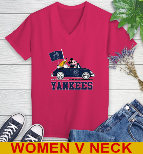 MLB Baseball New York Yankees Pluto Mickey Driving Disney Shirt Women's V-Neck T-Shirt 10
