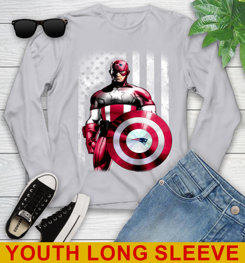 New England Patriots NFL Football Captain America Marvel Avengers American Flag Shirt Youth Long Sleeve 5