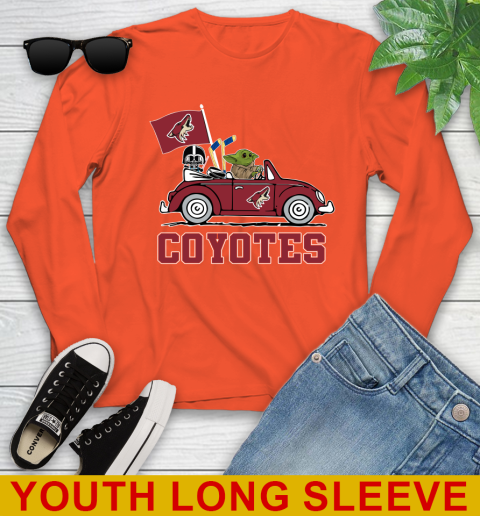 NHL Hockey Arizona Coyotes Darth Vader Baby Yoda Driving Star Wars Shirt Youth Long Sleeve 4