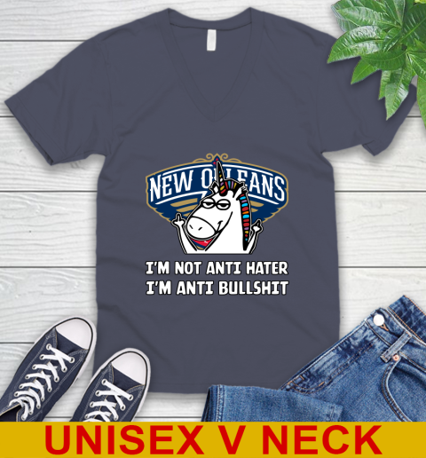 New Orleans Pelicans NBA Basketball Unicorn I'm Not Anti Hater I'm Anti Bullshit V-Neck T-Shirt 8