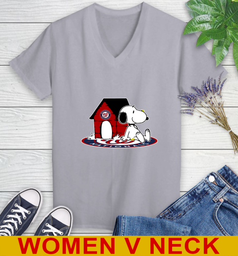 MLB Baseball Washington Nationals Snoopy The Peanuts Movie Shirt Women's V-Neck T-Shirt 5