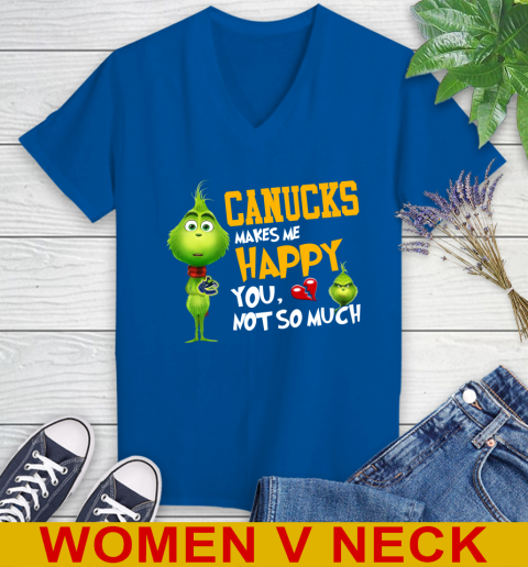 NHL Vancouver Canucks Makes Me Happy You Not So Much Grinch Hockey Sports Women's V-Neck T-Shirt 9