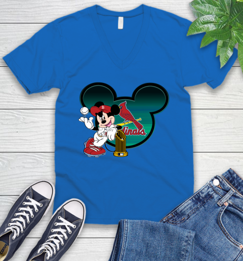 MLB St.Louis Cardinals The Commissioner's Trophy Mickey Mouse Disney V-Neck T-Shirt 6