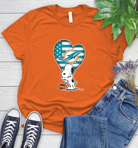 Miami Dolphins NFL Football The Peanuts Movie Adorable Snoopy Women's T-Shirt 4