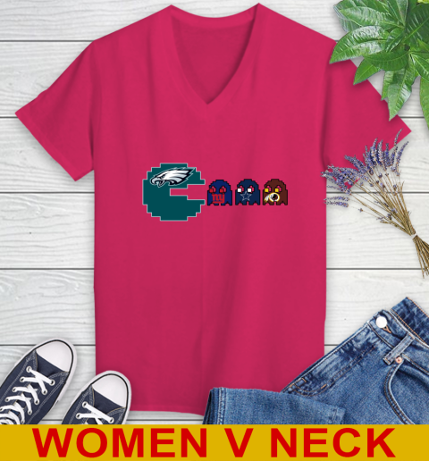 Philadelphia Eagles NFL Football Pac Man Champion Women's V-Neck T-Shirt 10