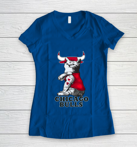 NBA Basketball My Cat Loves Chicago Bulls Women's V-Neck T-Shirt 7