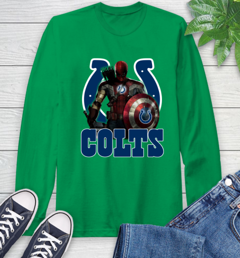 NFL Captain America Thor Spider Man Hawkeye Avengers Endgame Football Indianapolis Colts Long Sleeve T-Shirt 7